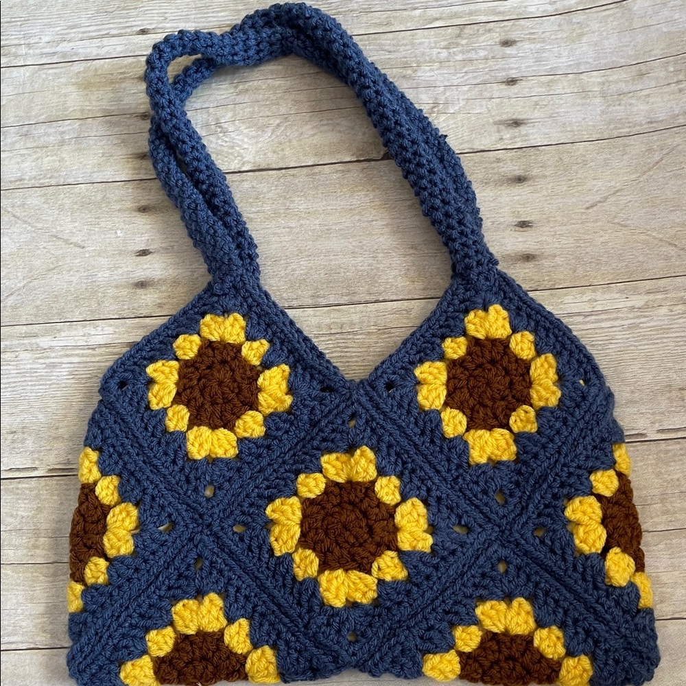 Sunflower Granny Square Lined Crochet Hand Crafted Bag - Picture 8 of 10